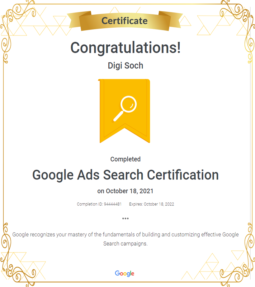 Google Ads Search Certificate